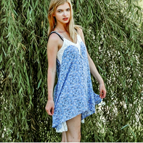 NEW! Asymmetrical Blue & While Floral Sun Dress - Picture 3 of 5
